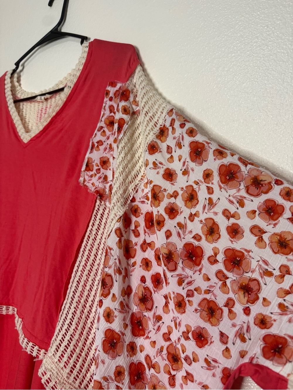 POL Coral V-Neck Top with Cream Crochet Trim (Box H) - Picture 9 of 10